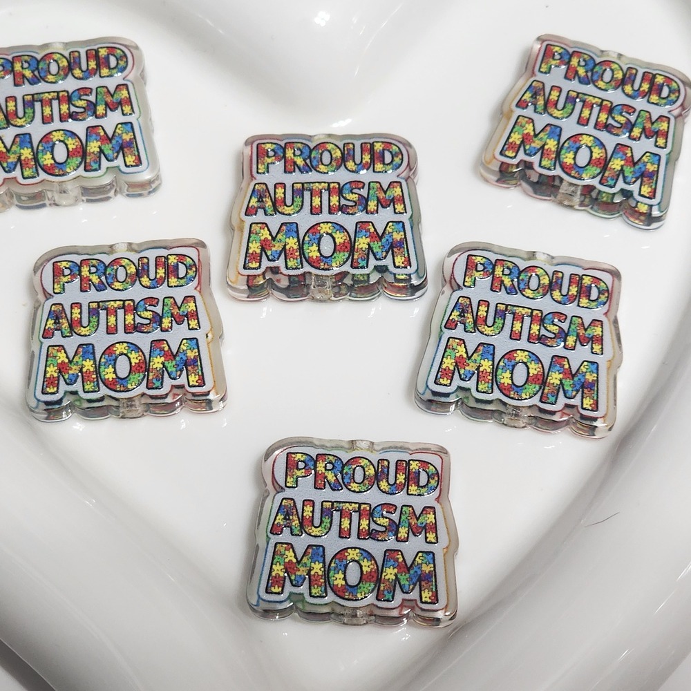 Proud Autism Mom Beads 2 Pcs Focal Bead Beaded Pen Crafts Phone Chain Acrylic